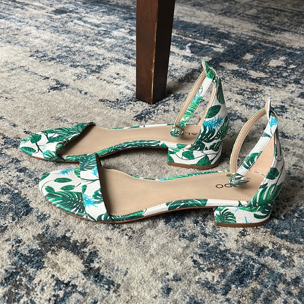 COPY - ALDO palm leaf print ankle strap heel
